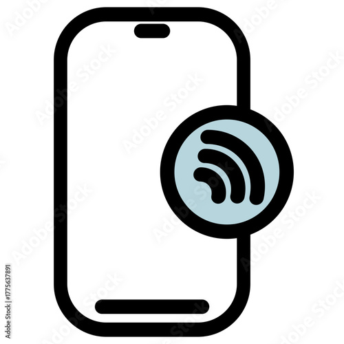 This vector icon depicts a smartphone with a wireless signal- symbolizing contactless mobile payments or smart banking. Ideal for apps and websites related to financial technology.