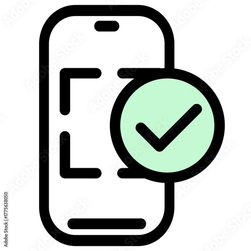This vector icon depicts a smartphone screen with a checkmark- symbolizing successful mobile payment or online banking transaction. Ideal for finance apps and websites.