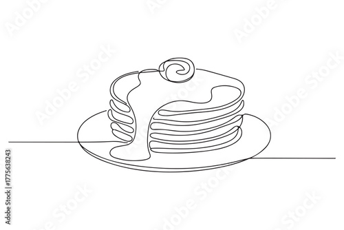 Single one line drawing pancakes. Breakfast Concept. Continuous line draw design. one line Icon drawing with white background
