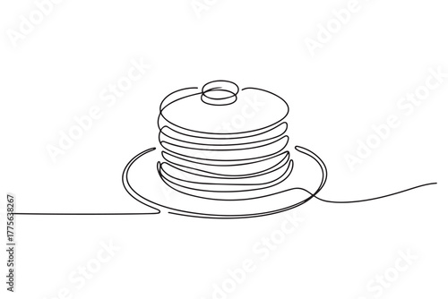 Single one line drawing pancakes. Breakfast Concept. Continuous line draw design. one line Icon drawing with white background
