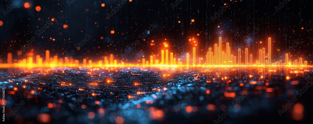 Fototapeta premium Abstract Digital Visualization of a Glowing Data Chart in Red Tones