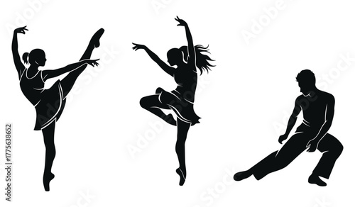 Ballet Dancers and a Male Dancer Silhouette vector