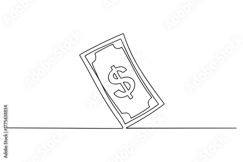 Single continuous line drawing of falling Dollar money. concept one line draw design. one line Icon drawing with white background