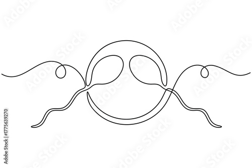Human sperm icon continuous one line drawing on white background minimalist reproductive cell outline vector illustration