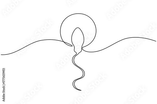 Human sperm icon continuous one line drawing on white background minimalist reproductive cell outline vector illustration