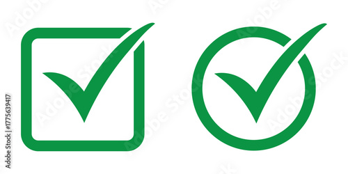 Check mark icons tick symbols in green circle. Represents confirmation, approval, success or completed tasks or status. For accept, confirmation, agreement, checklists, task completion projects. 
