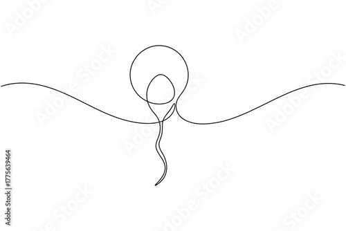 Human sperm icon continuous one line drawing on white background minimalist reproductive cell outline vector illustration