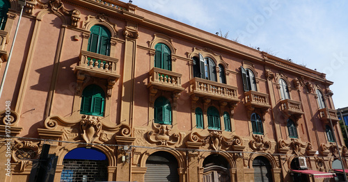 Beautiful view of old facade of building at Messina old city, Sicily
