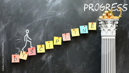 Photos Discipline leads to Progress - a metaphor showing discipline as a fundament that is essential for progress
