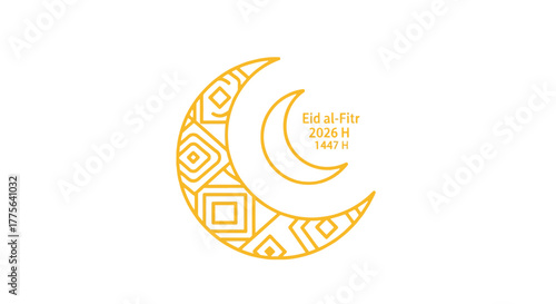 Golden Crescent Moon with Intricate Geometric Patterns.