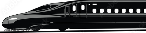 Black bullet train on a white background train, bullet train, high-speed train, illustration, technology, design, bullet, train, track, movement, background., industrial, public, futuristic, network, 