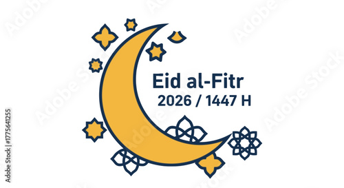 Eid alFitr 2026 1447 H Crescent Moon and Stars Celebration.