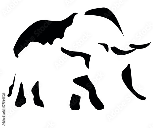 Black White Linear Paint Draw elephant Negative Space animal vector illustration graphic design