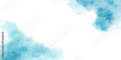 Abstract blue watercolor background featuring sky and clouds with a paper texture and grunge feel
