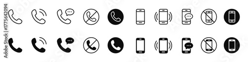Phone icon set. Telephone call symbol. Cell ringing phone icons. Contact us signs isolated - vector