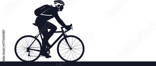 Silhouette of a cyclist with a backpack on a white background cyclist, bicycle, bike, illustration, symbol, design, movement, road, human, lifestyle, background., cycling, sports/, with, graphic, outd
