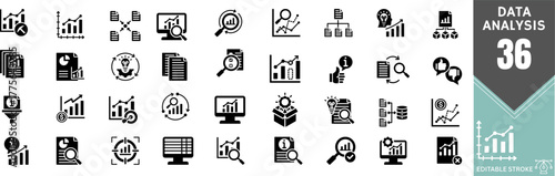 Data Analysis Line Icon Set – Analytics, Data Science, Charts, Graphs, Reports, Insights, Database, Editable Stroke, Vector Illustration