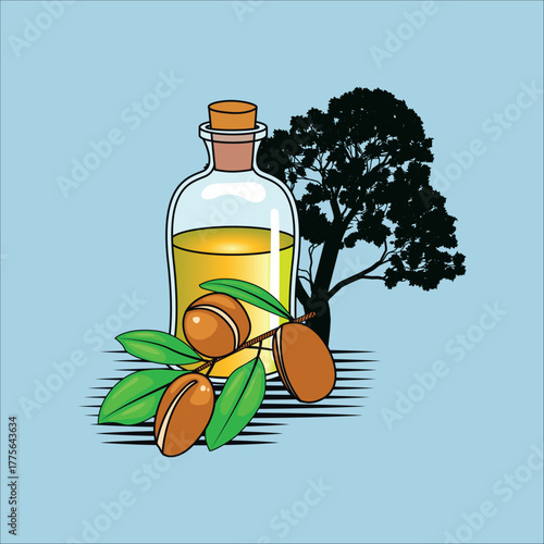 bottle of olive oil, olive and olive tree vector design 