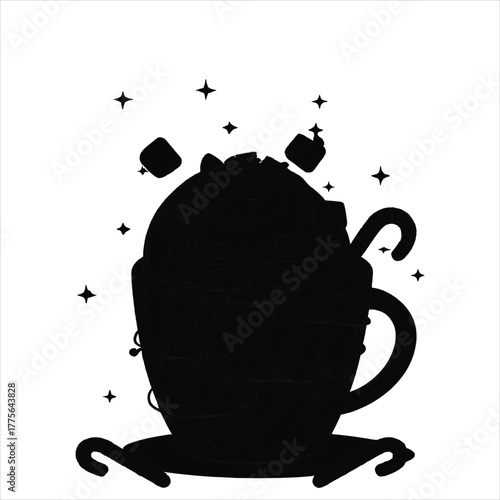 Cute holiday cocoa cup silhouette with candy canes vector