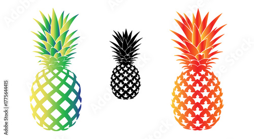 Two vibrant pineapples with colorful gradients on black background