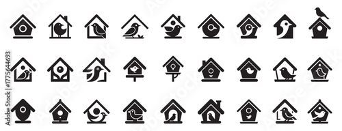 Black Birdhouse Icons Collection – Minimalist Bird and Nest Silhouette Vector Set