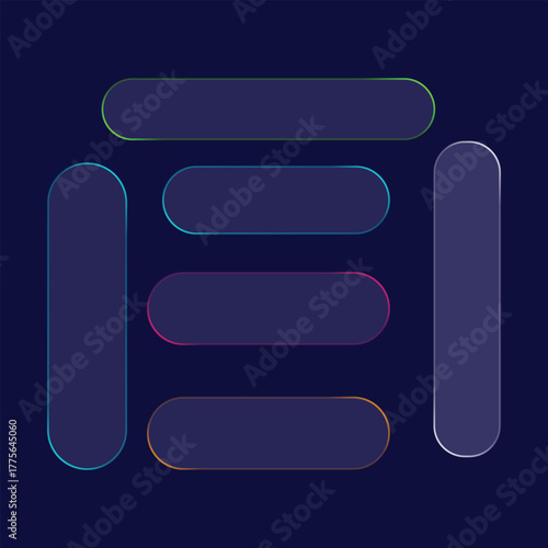 Abstract rounded lines pattern design.Light frame liquid glass, glass panel set, tech board frame in futuristic style.