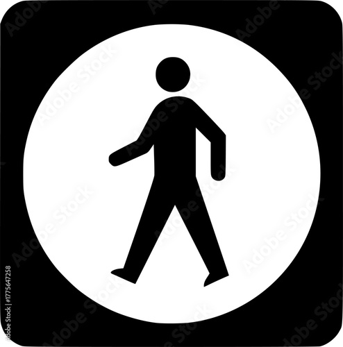 Signs Pedestrian Crossing. Warning Road Signs. Man Crossing Road on Zebra. Black and White Vector Icons
