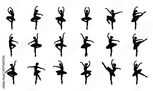 Ballet dancer silhouettes in various poses vector illustration