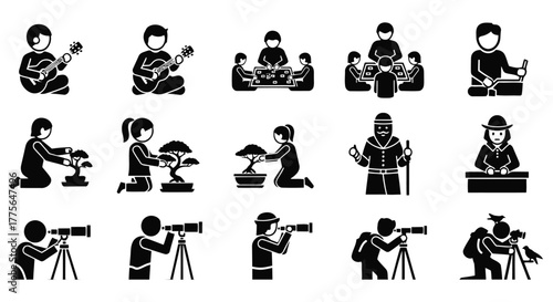 Hobby and Leisure Activities Stick Figure Icons vector