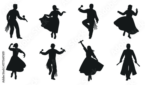 Silhouettes of People Dancing with Maracas music