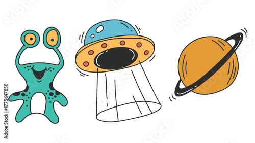 Alien spaceman space planet concept. Vector design graphic illustration