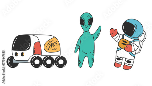 Alien spaceman space planet concept. Vector design graphic illustration