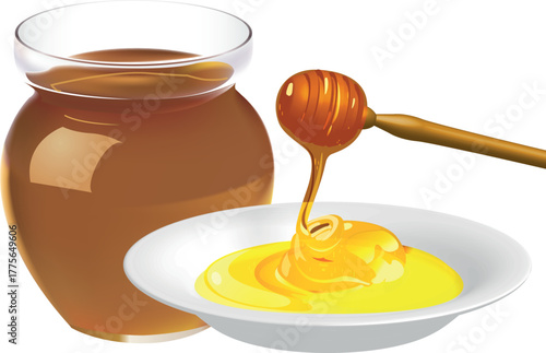 honey dripping from a jar, vector illustration 