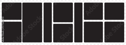 Blank bento grid layout template for photo collage or design element on a Ultra-Wide Background ratio. Bento Grid Layout Icon Set – Modern Geometric Block Design On Transparent Background. EPS 10.