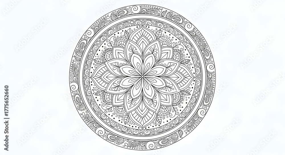 Fototapeta premium Intricate Black and White Mandala Line Art pattern