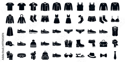 Collection of dark blue clothing and accessory silhouettes