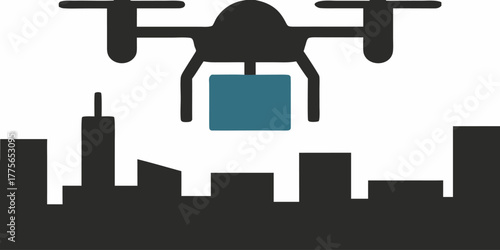Modern drone delivery concept flying over city skyline, a fresh technology approach for logistics, ideal for futuristic e-commerce solutions and urban innovation
