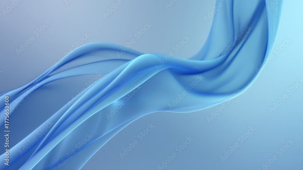 Fototapeta premium An elegant wave of translucent blue fabric gracefully moves through the air, creating a serene and calming visual effect.