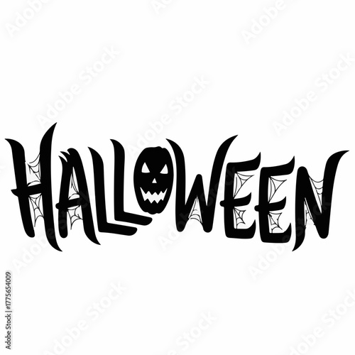 Spooky Halloween text with jack-o'-lantern and spiderwebs, perfect for holiday designs.
