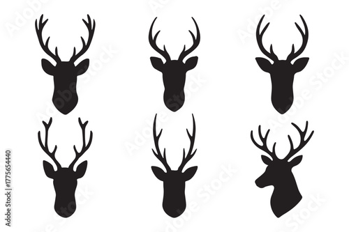 different reindeer head silhouette vector