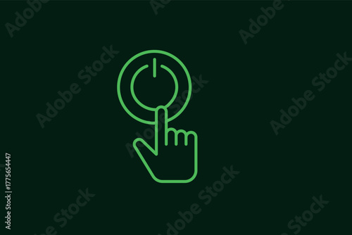 hand pressing the power button illustration in flat style design. Vector illustration.	
