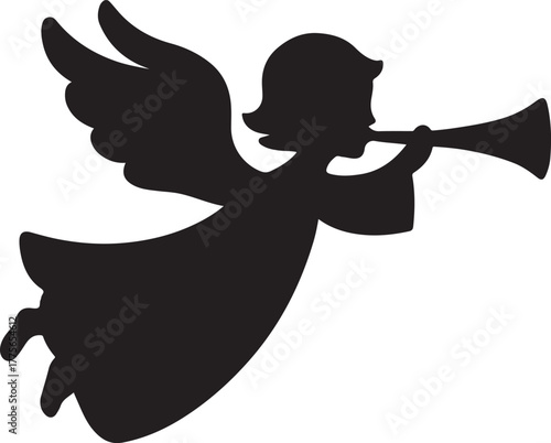 silhouette of a christmas angel with a trumpet
