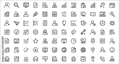 Start up set of web icons in line style. Business startup icons for web and mobile app. Startup project, development, creative idea, target, innovation, marketing, launch business.