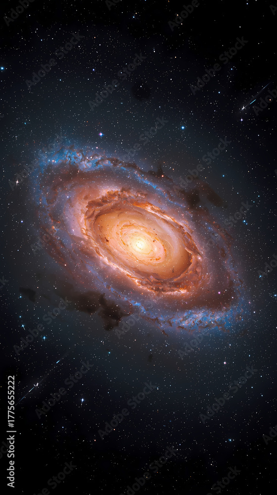 Naklejka premium Brilliant Spiral Galaxy with Glowing Core in Deep Outer Space