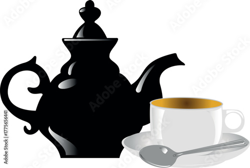 teapot and teacup illustrator on white background 