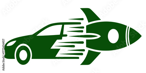 Vibrant green icon representing an automobile and a rocket, symbolizing vital accelerated progress, seamless delivery, and dynamic, efficient modern transportation solutions