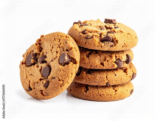 Stack of Homemade Chocolate Chip Cookies on a White Background