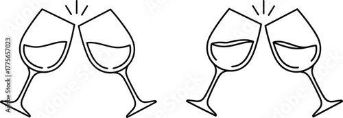 Wine glasses clinking vector illustration, celebration toast clipart, festive drink design, romantic dinner symbol, party celebration icon, elegant dining beverage artwork