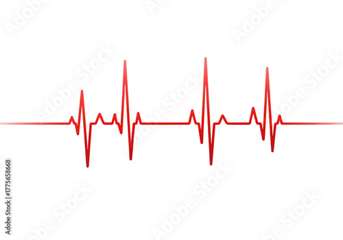 Abstract red electrocardiogram heartbeat line representing life pulse and medical cardiology isolated on transparent background