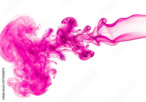 Vibrant pink ink exploding and swirling in water creating abstract organic shapes isolated on transparent background